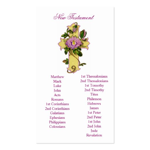 Floral Cross Books of the Bible Cards Business Card Template (back side)