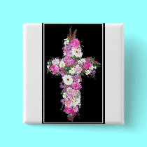 Floral Cross buttons by Artists4God Floral Cross buttons