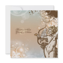 Floral cupid vintage antique wedding custom invites