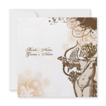 Floral cupid vintage antique wedding announcement