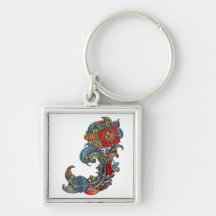 Floral Curls Abstract Modern Art Key Chain