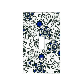 Floral Curls Swirls Black Blue White Light Switch Covers