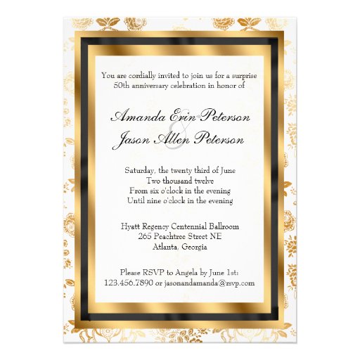 Floral Damask Anniversary Invite w/ Bow