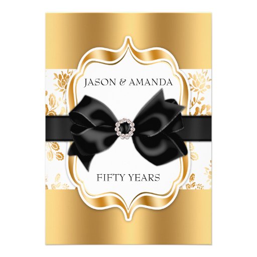 Floral Damask Anniversary Invite w/ Bow