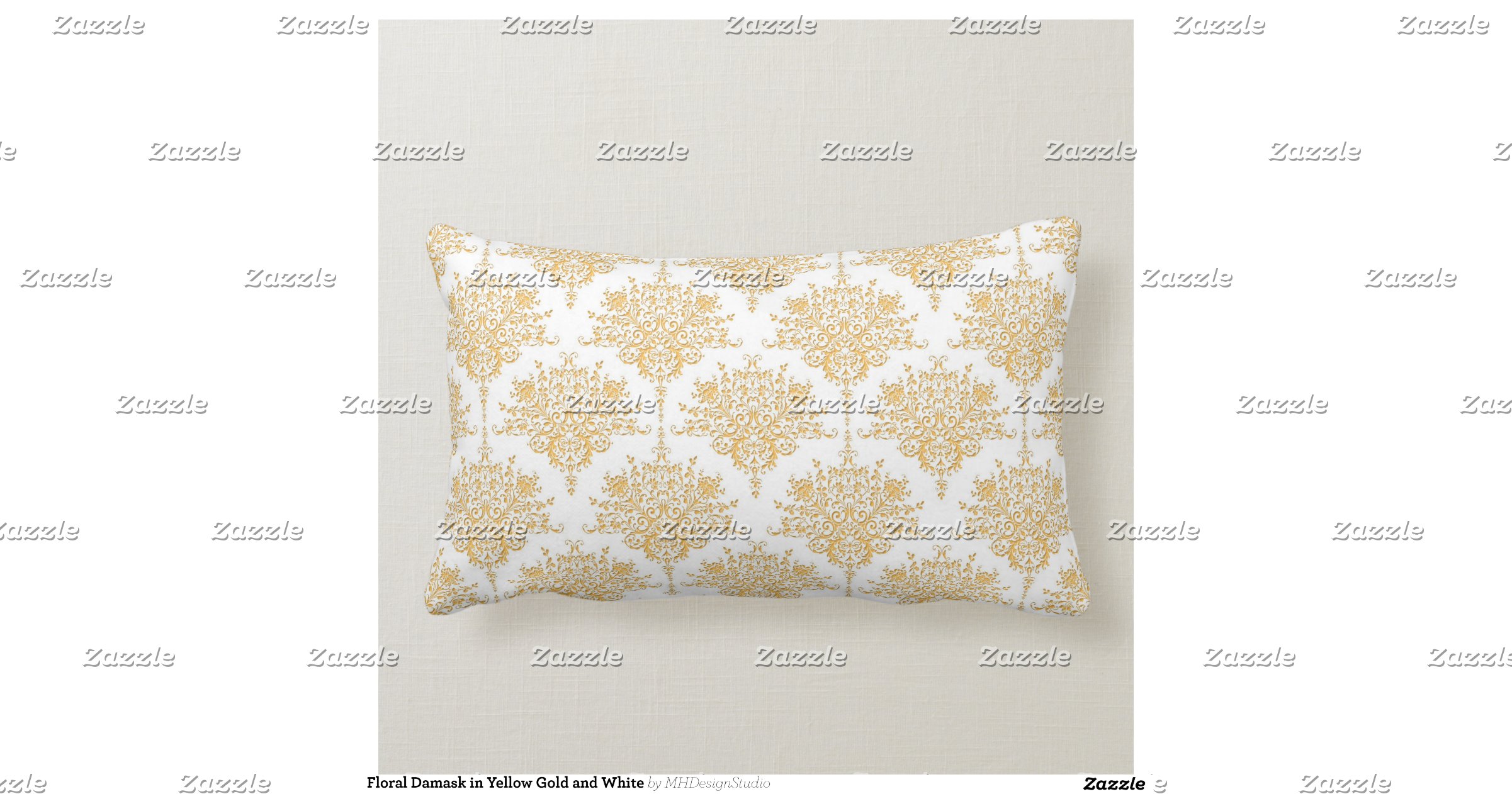 Floral Damask in Yellow Gold and White Throw Pillow Zazzle