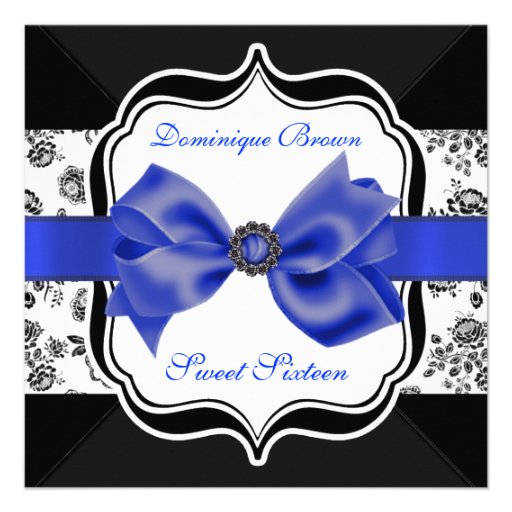 Floral Damask Invite with Blue Bow