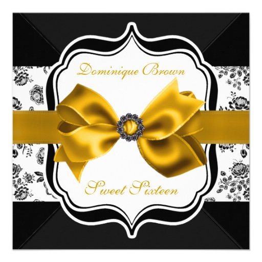 Floral Damask Invite with Gold Bow