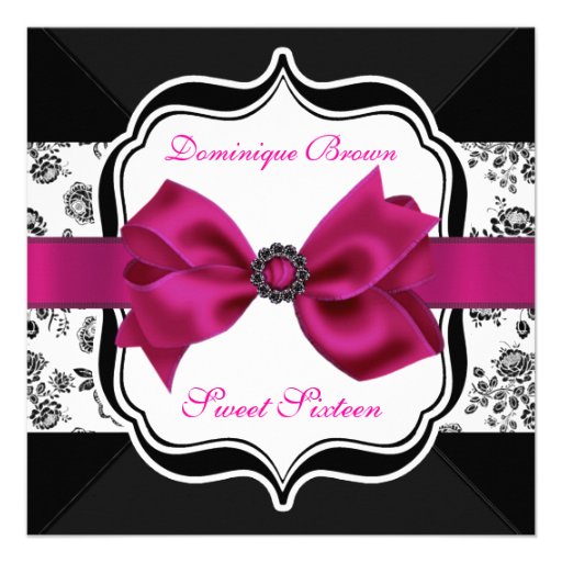Floral Damask Invite with Pink Bow