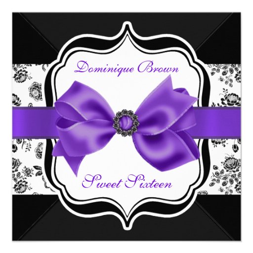 Floral Damask Invite with Purple Bow