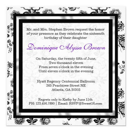 Floral Damask Invite with Purple Bow