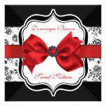 Floral Damask Invite with Red Bow