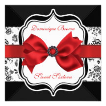 Floral Damask Invite with Red Bow