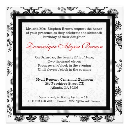 Floral Damask Invite with Red Bow