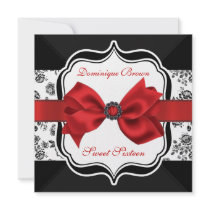 Floral Damask Invite with Red Bow