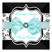 Floral Damask Invite with Teal Bow