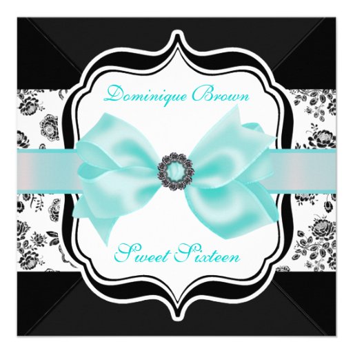 Floral Damask Invite with Teal Bow