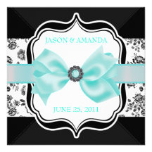 Floral Damask Wedding Invite with Bow
