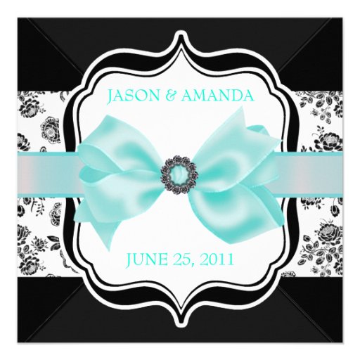 Floral Damask Wedding Invite with Bow
