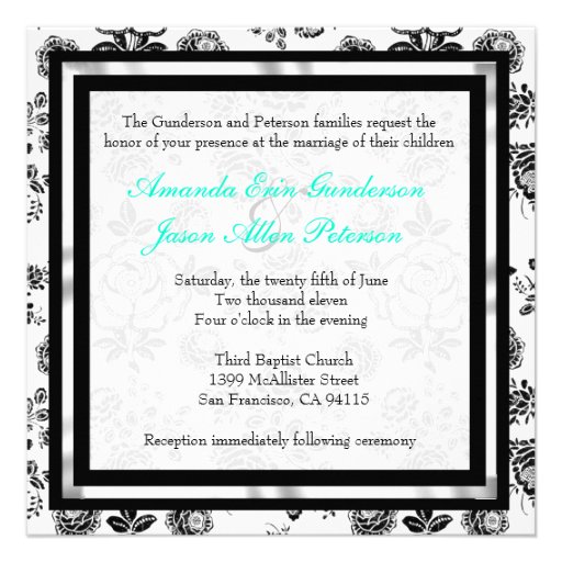 Floral Damask Wedding Invite with Bow