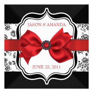Floral Damask Wedding Invite with Bow