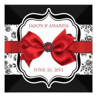Floral Damask Wedding Invite with Bow