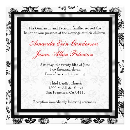 Floral Damask Wedding Invite with Bow