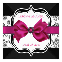 Floral Damask Wedding Invite with Bow
