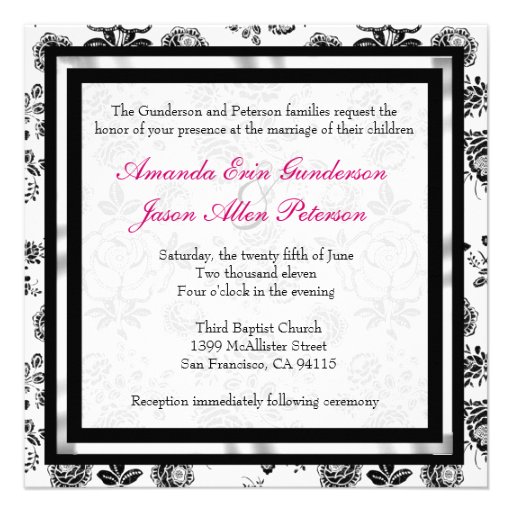 Floral Damask Wedding Invite with Bow