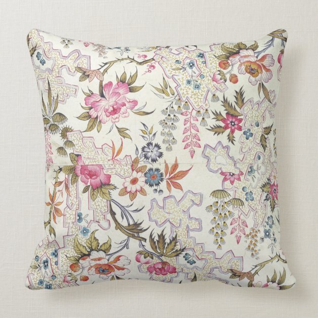 Floral design for silk material with stylized flow throw pillow