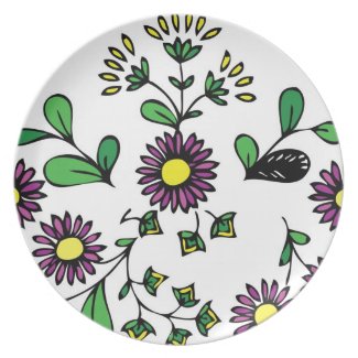 Floral design purple flowers plate