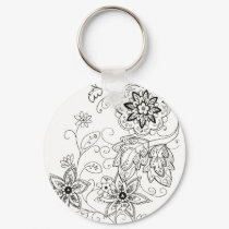 Floral Drawing Key Chain keychains