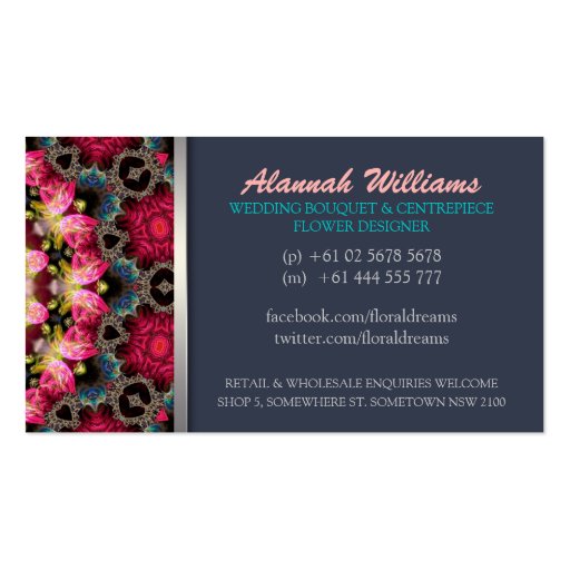 Floral Dreams Vintage Fractal Art Business Card (back side)