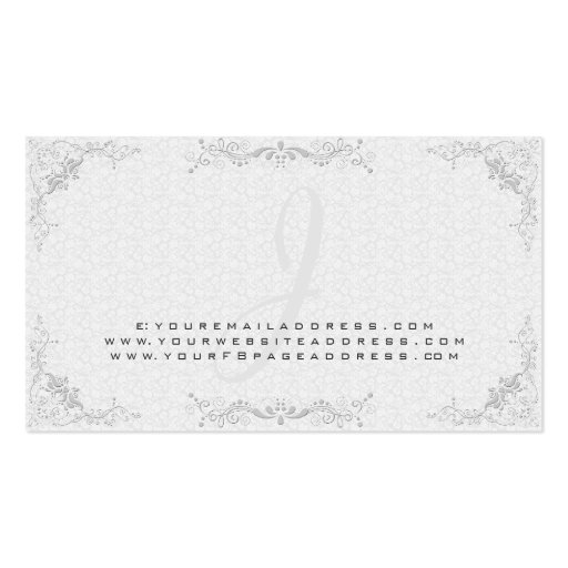 Floral Elegant White Damasks & Gray Frame Business Cards (back side)
