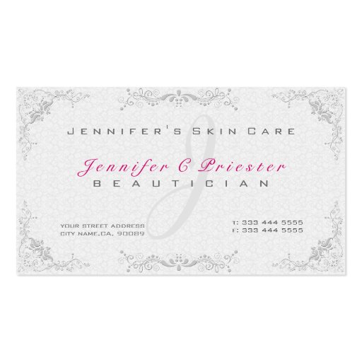 Floral Elegant White Damasks & Gray Frame Business Cards (front side)