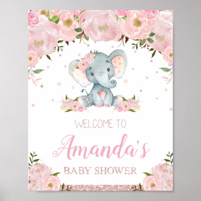 Floral Elephant Baby Shower Welcome Sign Poster Zazzle