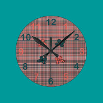 Floral Ember Glow Plaid wall clocks