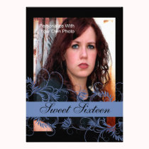 Floral Essence Sweet Sixteen Invitations / Blue invitations