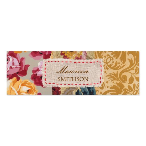 Floral Fabric Patchwork (Gold) Personalized Business Card Template (front side)