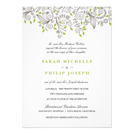 Floral Fancy Swirls Formal Wedding Invitations 5.5quot; X 7.5 
