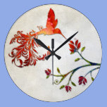 Floral Fantasy Hummingbird sips from a flower wall clocks