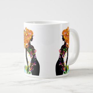 Floral Fashion Girl Silhouette Illustration 20 Oz Large Ceramic Coffee Mug