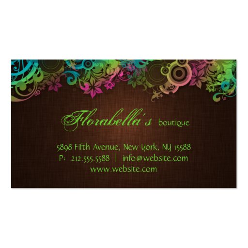 Floral Fashion Linen Green Brown Business Card Template (back side)