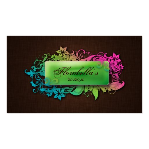 Floral Fashion Linen Green Brown Business Card Template