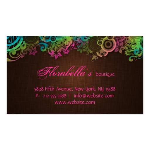 Floral Fashion Linen Pink Brown Business Card Templates (back side)