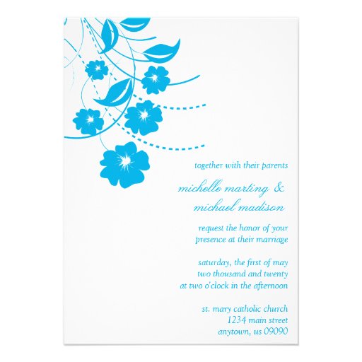 Floral Flourish Wedding Invitation (Blue / White)