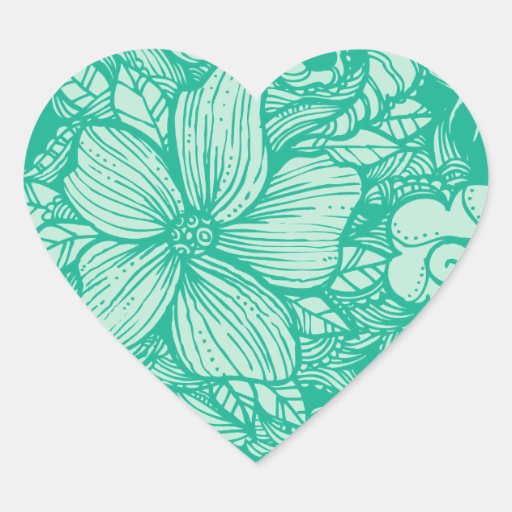 Floral Flow Teal Heart Sticker Zazzle