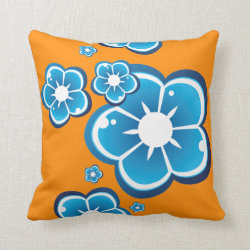 Floral Flower Blue Orange Pillow