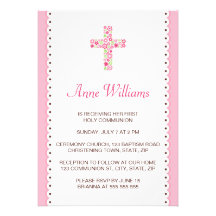 Floral flower cross first communion invitation
