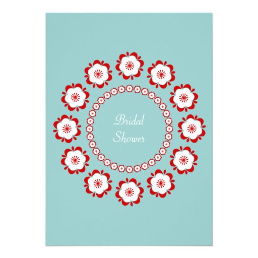 Floral Garland Teal Red Bridal Shower Invitation