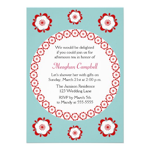 Floral Garland Teal Red Bridal Shower Invitation